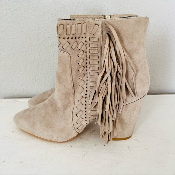 Rebecca Minkoff Ilan Suede Fringe Nude Tan Bootie 8.5 - Picture 5 of 11
